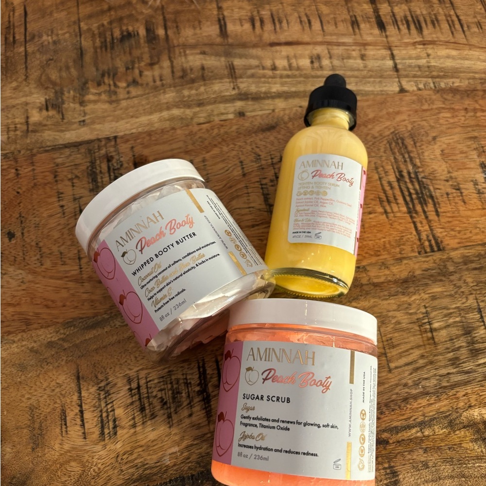 Aminnah Peach Booty 3-Piece System Full Set 🍑 Scrub Butter and Serum